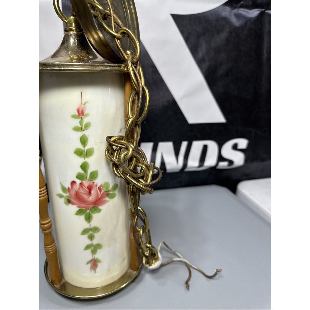 Vintage Hand Painted Glass Hanging Lamp - Picture 5 of 8